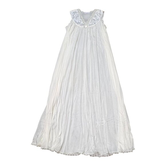 VTG Miss Elaine Small Ivory Nylon Lace Trimmed Sleeveless Nightgown Made In USA - Picture 1 of 6